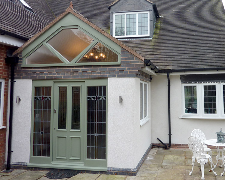 Exterior porch extension front view.